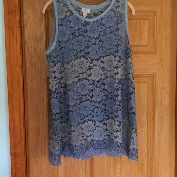 Lori Goldstein sheer lace tunic top